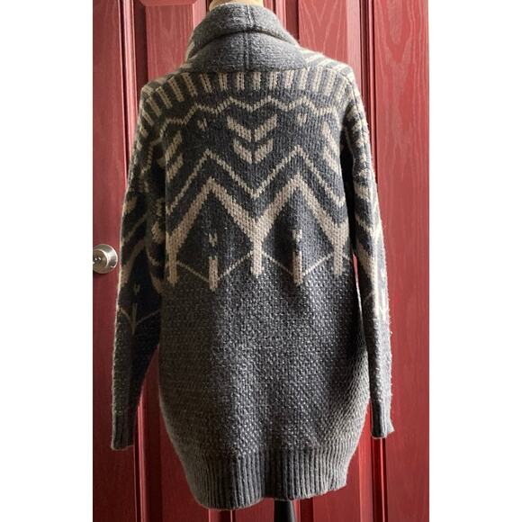 Repeat Luxury Norweigan Intarsia Cardigan Women 38 / S Gray Lagenlook Geometric - Picture 2 of 11